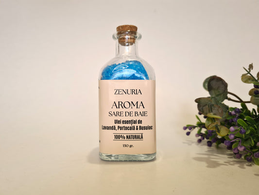 Sare de Baie Aromaterapie cu Uleiuri Esențiale de Lavandă, Portocală & Busuioc - Aroma